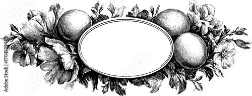 Ornamental vintage frame with floral and fruit design for decorative banners