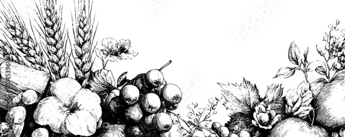 Ornamental vintage frame with floral and fruit design for elegant banner