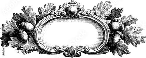 Ornamental vintage frame with oak leaves and acorns for decoration and design