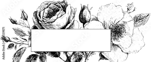 Ornamental vintage floral frame with roses and blossoms for elegant banner design