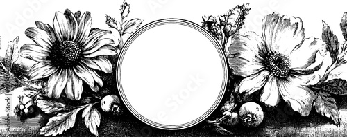 Ornamental vintage floral frame design with banner for cards and posters