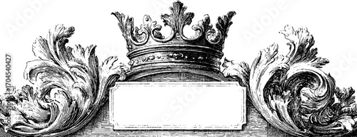 Ornamental vintage frame with royal crown design for decorative banners