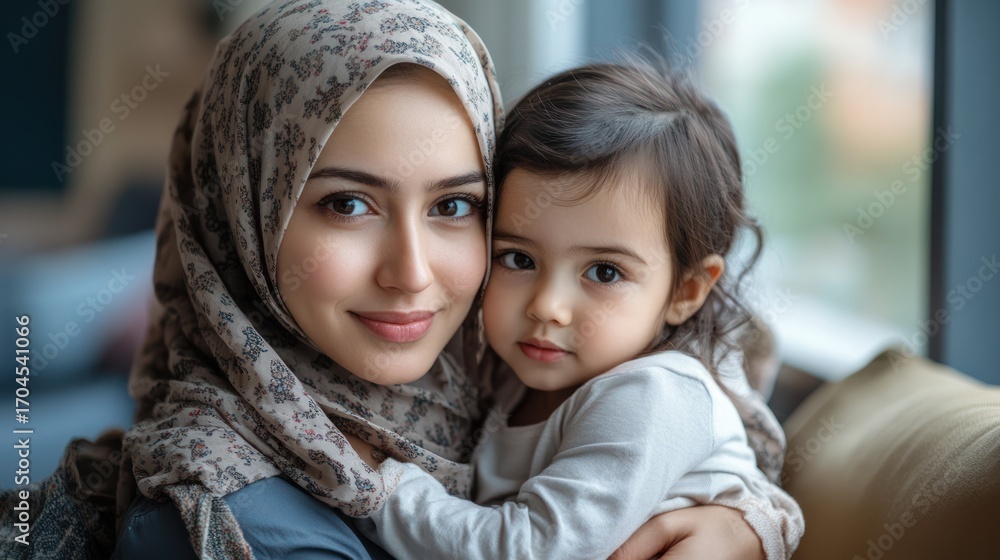 Obraz premium Loving Mother Embraces Her Child in a Warm Hug