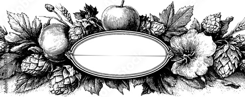 Vintage frame with beer hops and floral ornament for label design