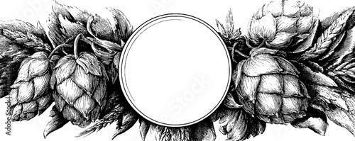 Vintage beer hops frame design for banners and labels
