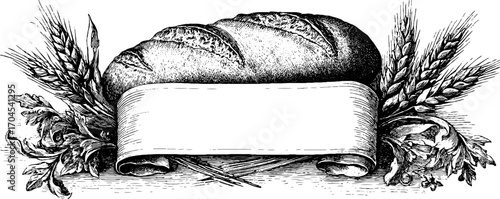 Vintage bread loaf banner with ornamental frame for retro design