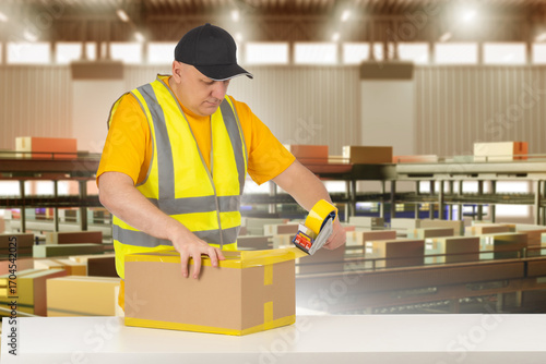 Worker in safety vest seali...