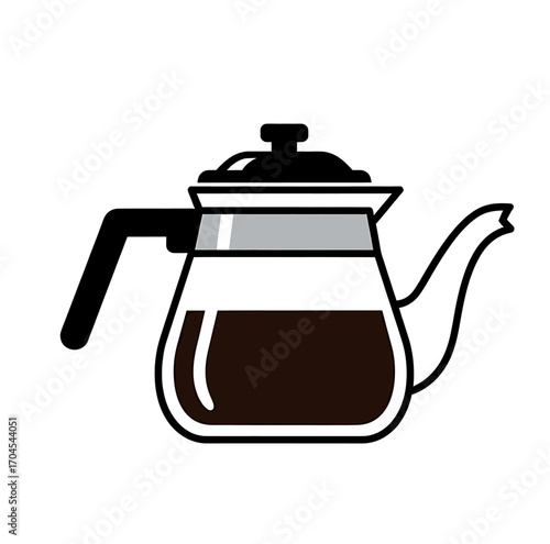 A simple vector illustration of a glass coffee pot half-filled with dark, black coffee, shown on a white background.