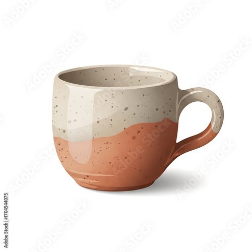 A ceramic mug with a speckled beige and orange glaze, perfect for coffee or tea.
