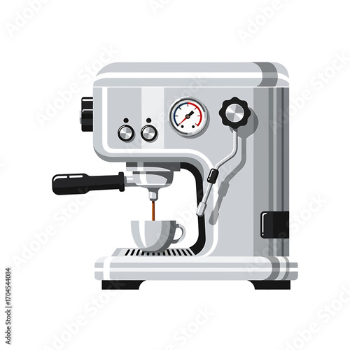 Espresso machine pouring coffee into a cup, vector illustration.