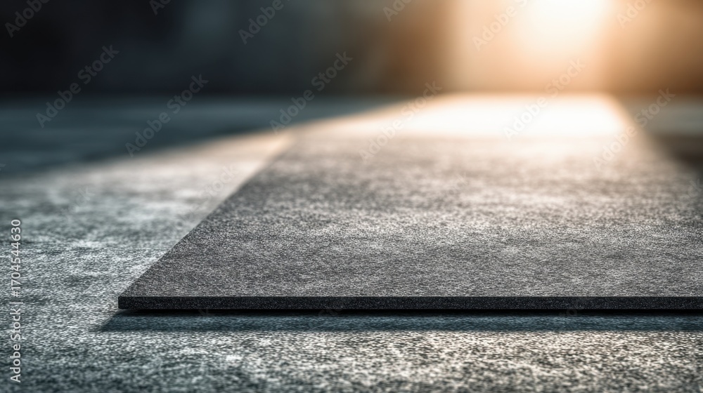 Obraz premium Closeup of cold rolled steel sheet with smooth finish in clear focus emphasizing fine texture contrasted with softly blurred surroundings.