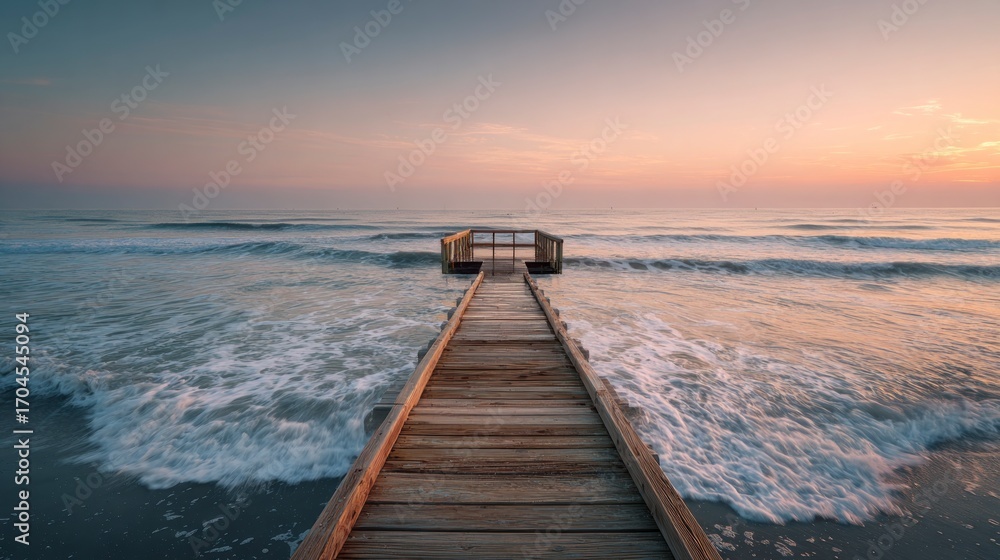 Obraz premium Wooden pier at sunrise seascape