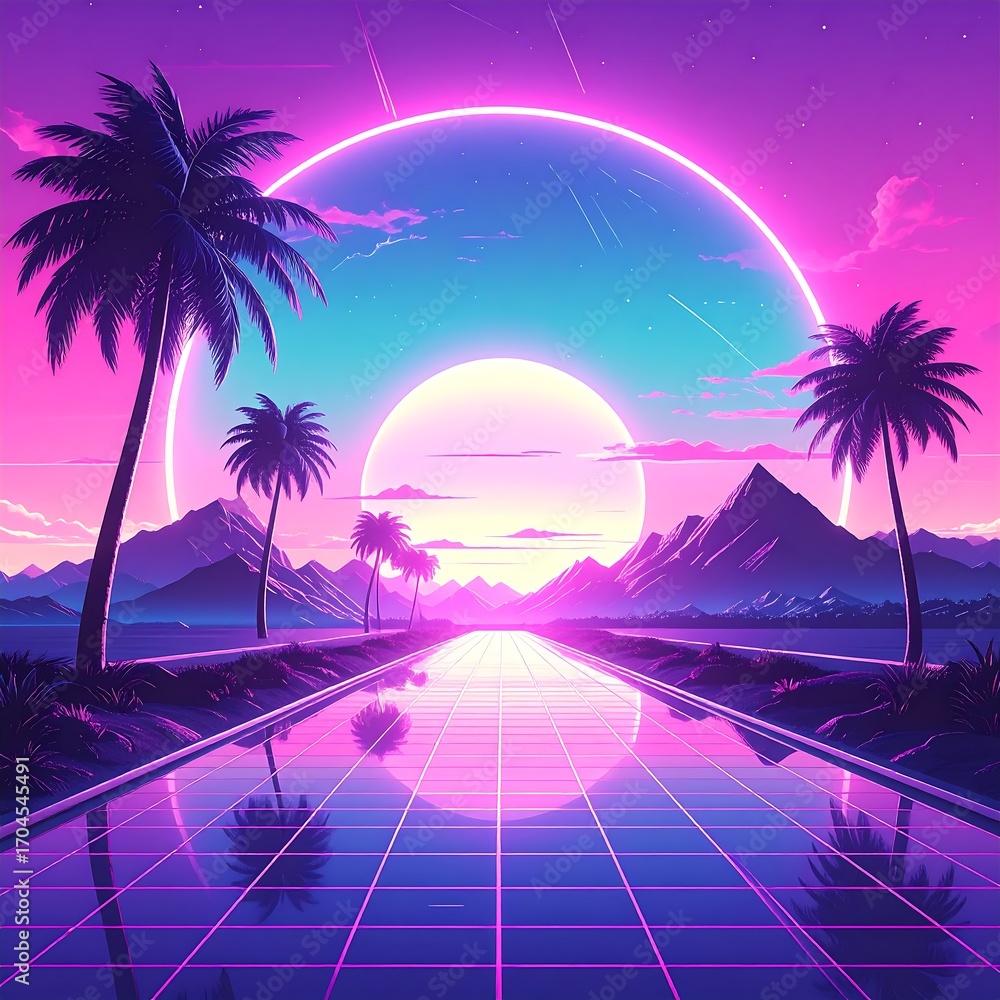 Naklejka premium Retro digital landscape