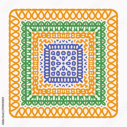 Intricate Crochet Square Pattern With Orange And Green Border