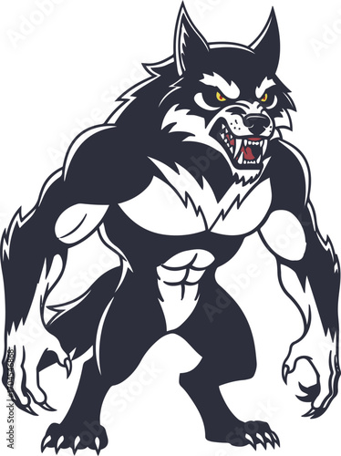 A menacing werewolf, rendered in striking pixel art, stands poised for action. Its muscular physique and sharp claws are vividly detailed