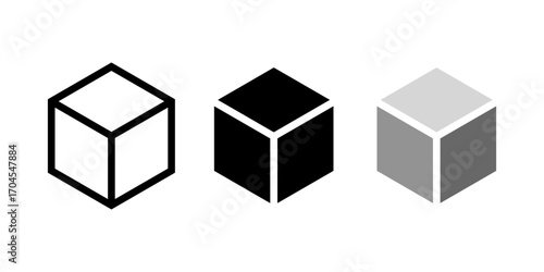 Cube shapes in 3D projection. Isometric squares isolated on white background. Geometric cubic forms with 3 sides. Ice or sugar bricks. Toy, box or container silhouettes. Vector graphic illustration.