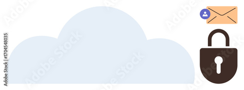 Cloud graphic accompanied by a lock and email icon emphasizing online data security, encryption, and privacy. Ideal for SaaS, cyber safety, data sharing, cloud computing, IT solutions, communication