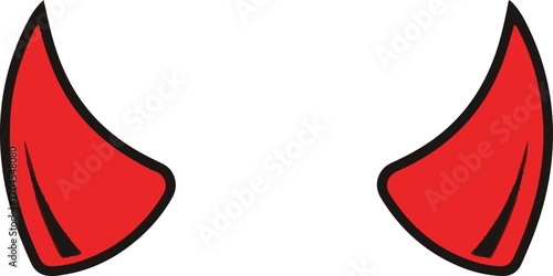 This visual depicts a pair of simple, red devil horns rendered in a pixel art style.