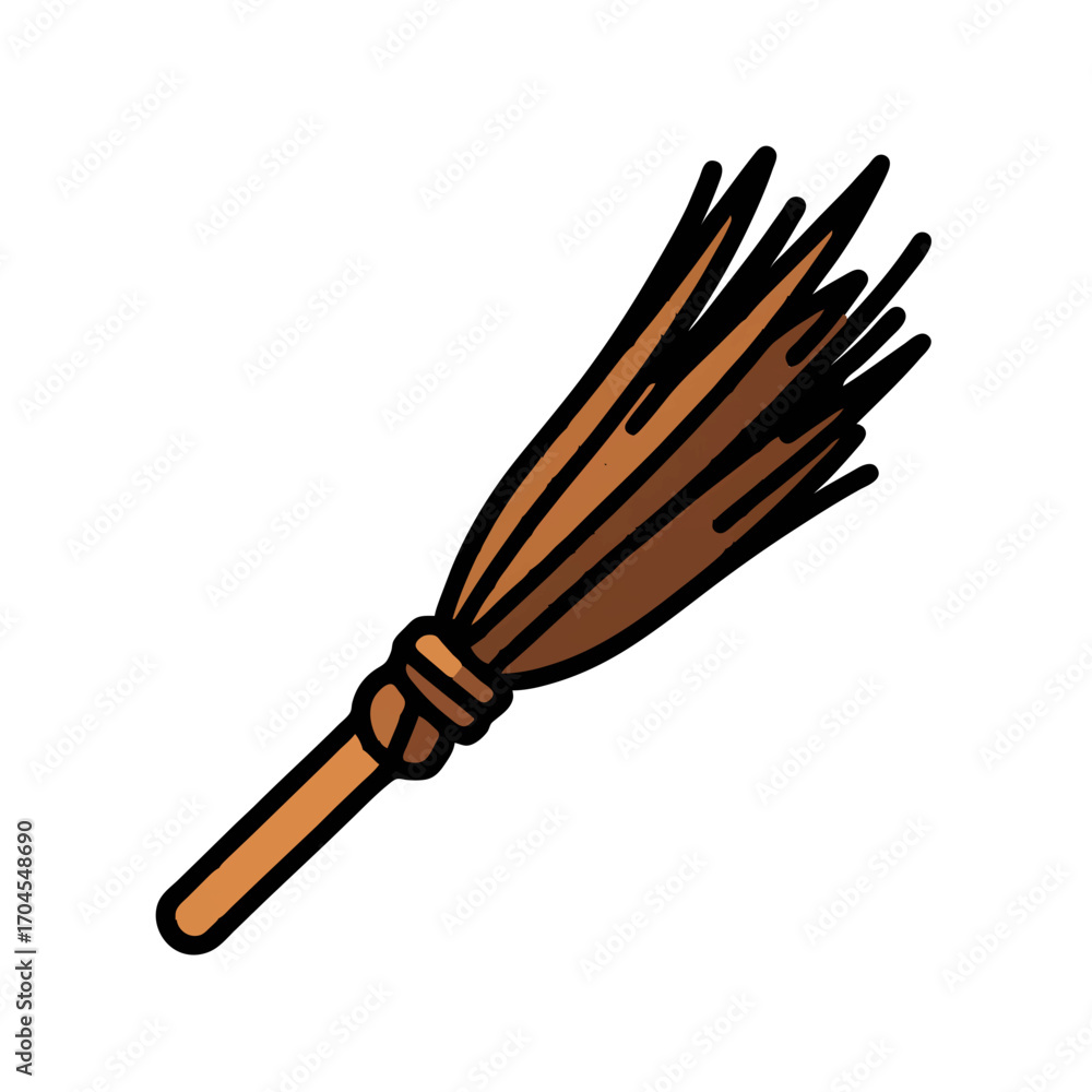Fototapeta premium Broom flies mysteriously on a beige background