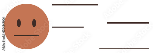 Brown neutral face with horizontal lines representing text or thoughts. Ideal for communication, emotion, feedback, simplicity, moderation, balance, expression. Simple flat metaphor