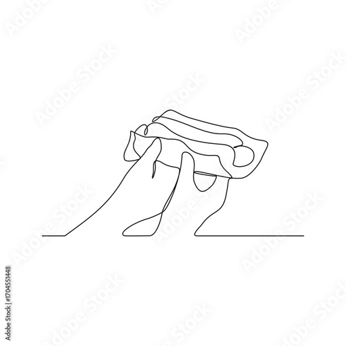 One continuous line drawing of people are eating hotdogs in the food court area vector illustration.  Food street illustration in linear style vector concept. Great design for food business campaign.