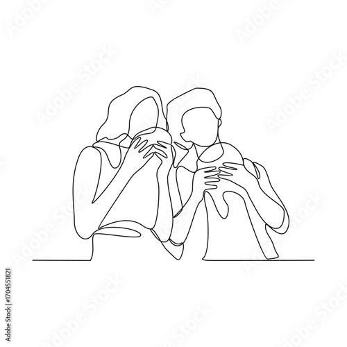 One continuous line drawing of people are eating cakes in the food court area vector illustration.  Food street illustration in linear style vector concept. Great design for food business campaign.