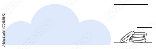 Blue cloud shape next to stacked coins conveys cost efficiency, cloud storage, or savings. Ideal for finance, technology, data storage, cost management, investment, business analytics modern