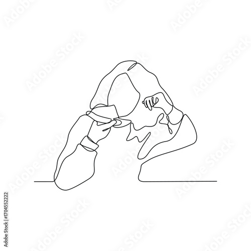 One continuous line drawing of people are eating hotdogs in the food court area vector illustration.  Food street illustration in linear style vector concept. Great design for food business campaign.