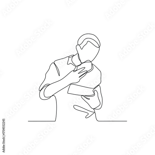 One continuous line drawing of people are eating hotdogs in the food court area vector illustration.  Food street illustration in linear style vector concept. Great design for food business campaign.