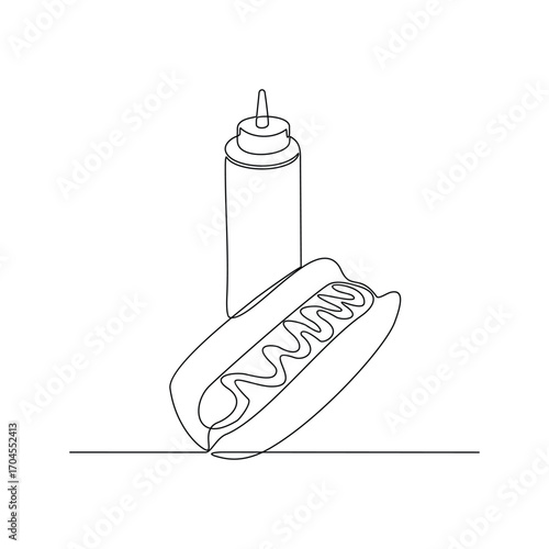 One continuous line drawing of people are eating hotdogs in the food court area vector illustration.  Food street illustration in linear style vector concept. Great design for food business campaign.
