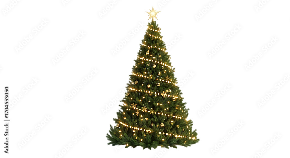 Fototapeta premium Decorated Christmas Tree with Star and Lights graphic