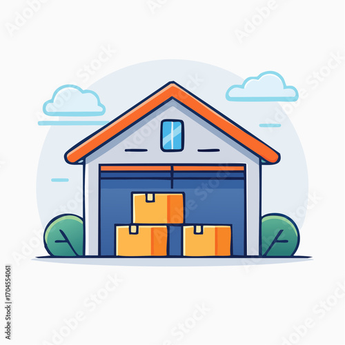 Warehouse Storage Building With Cardboard Boxes Inside
