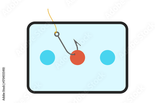 A digital device with a fishing hook for clickbait or phishing scam concept vector