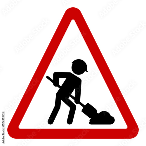Triangle shaped red and black men at work or road work sign vector