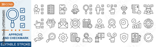 Approve And Checkmark line editable icon set. check, accept, agree, selected, Confirm, approve, correct, and more. Vector illustration eps 10