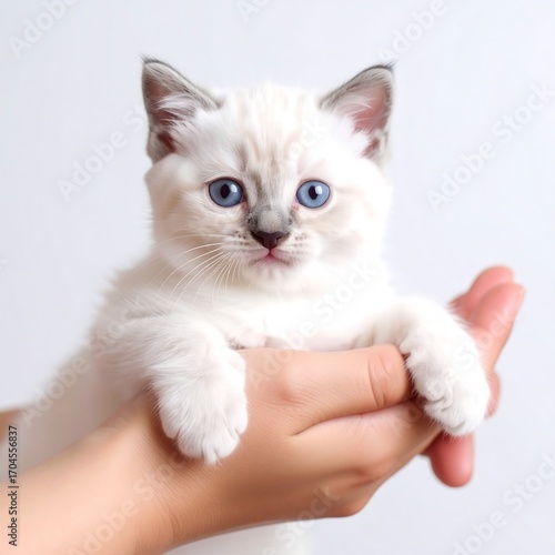 Cute kitten held in a hand