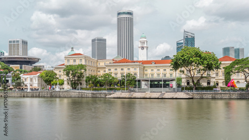 Εκτύπωση καμβά View of Singapore River with Asian Civilisation Museum and old civic district in