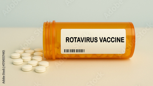Fotografi Box of ROTAVIRUS VACCINE tablets on a hospital pharmacy table used to prevent rotavirus gastroenteritis a live vaccine