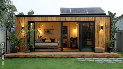 Modern Prefabricated Home with Solar Panels and Sustainable Design in Natural Setting