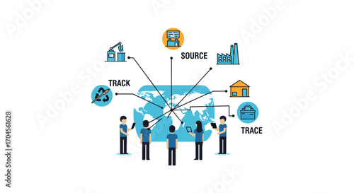 Supply Chain Management Illustrates Traceability and Global Logistics with Connected Devices and People Around World