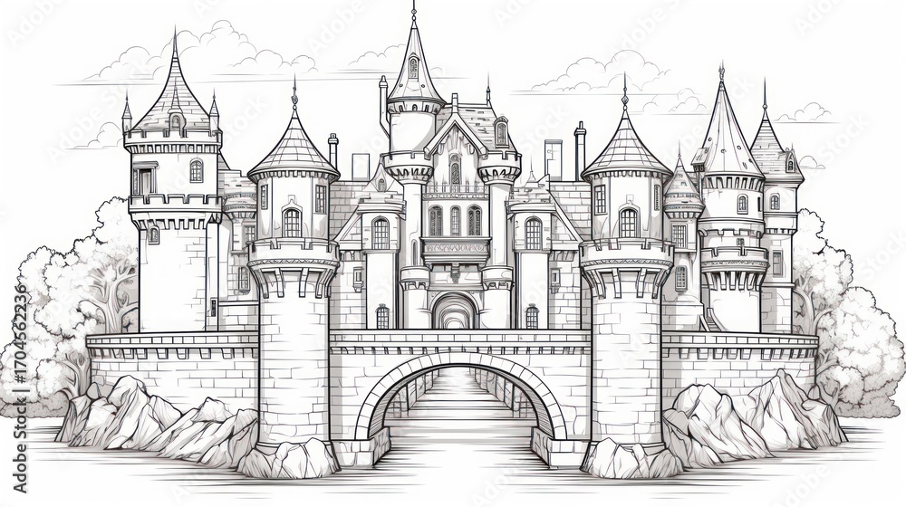 Obraz premium Medieval castle drawing