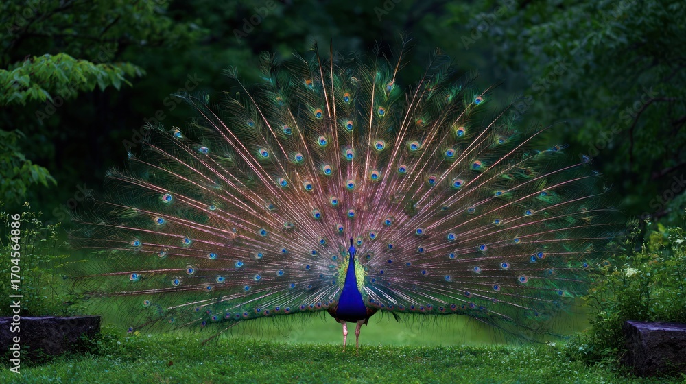 Obraz premium Peacock displaying colorful tail feathers