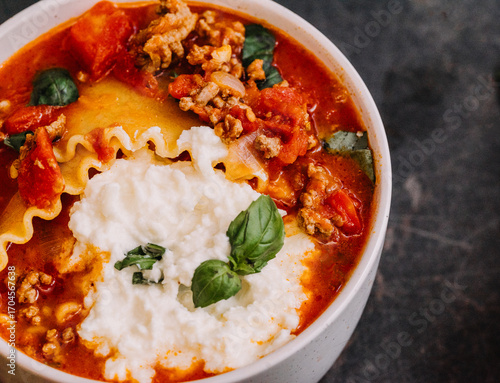 Delicious Lasagna Soup Served in a Bowl