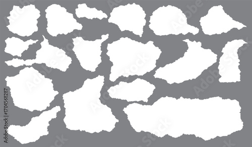 A realistic set of ripped white paper sheets Png isolated on a transparent texture background