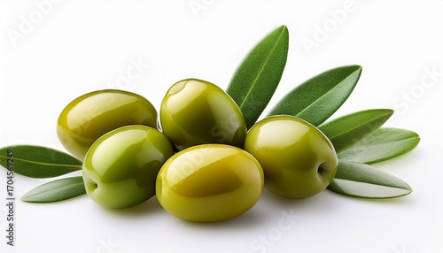 Wallpaper Mural Fresh Green Olives With Leaves On A White Backdrop Torontodigital.ca