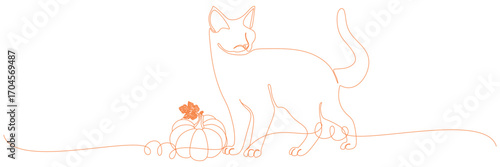 line art black cat dan pumpkin for a halloween day
