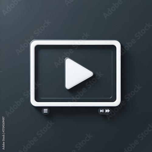 Video Screen icon white mode. Screenshot of Video Media Player. App interface to playback film live streaming. Control minimalist Button. Simple elegant display.