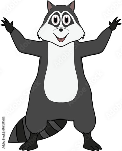 A friendly and funny raccoon is waving