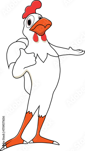 A funny rooster with a thumb up is introducing
