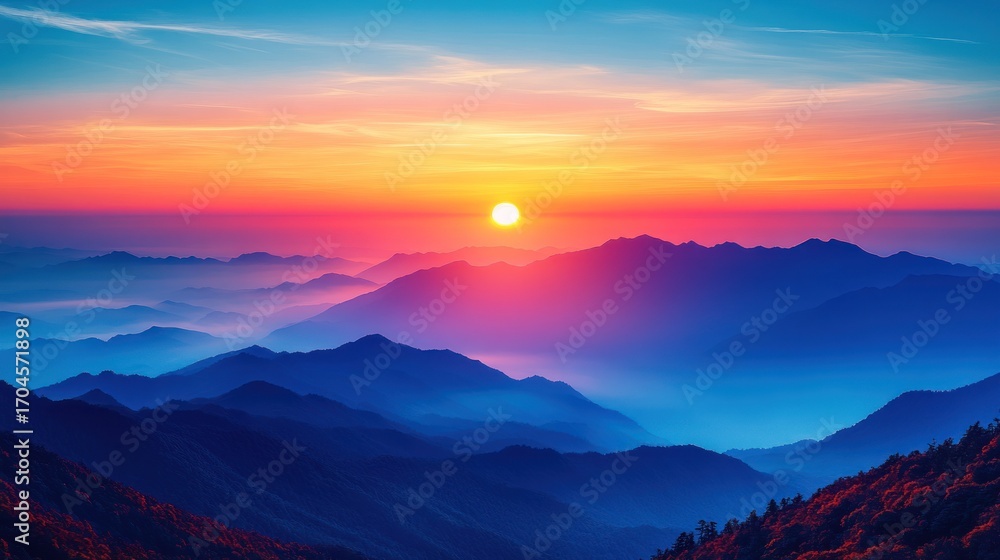 Obraz premium Majestic mountain range at vibrant sunrise